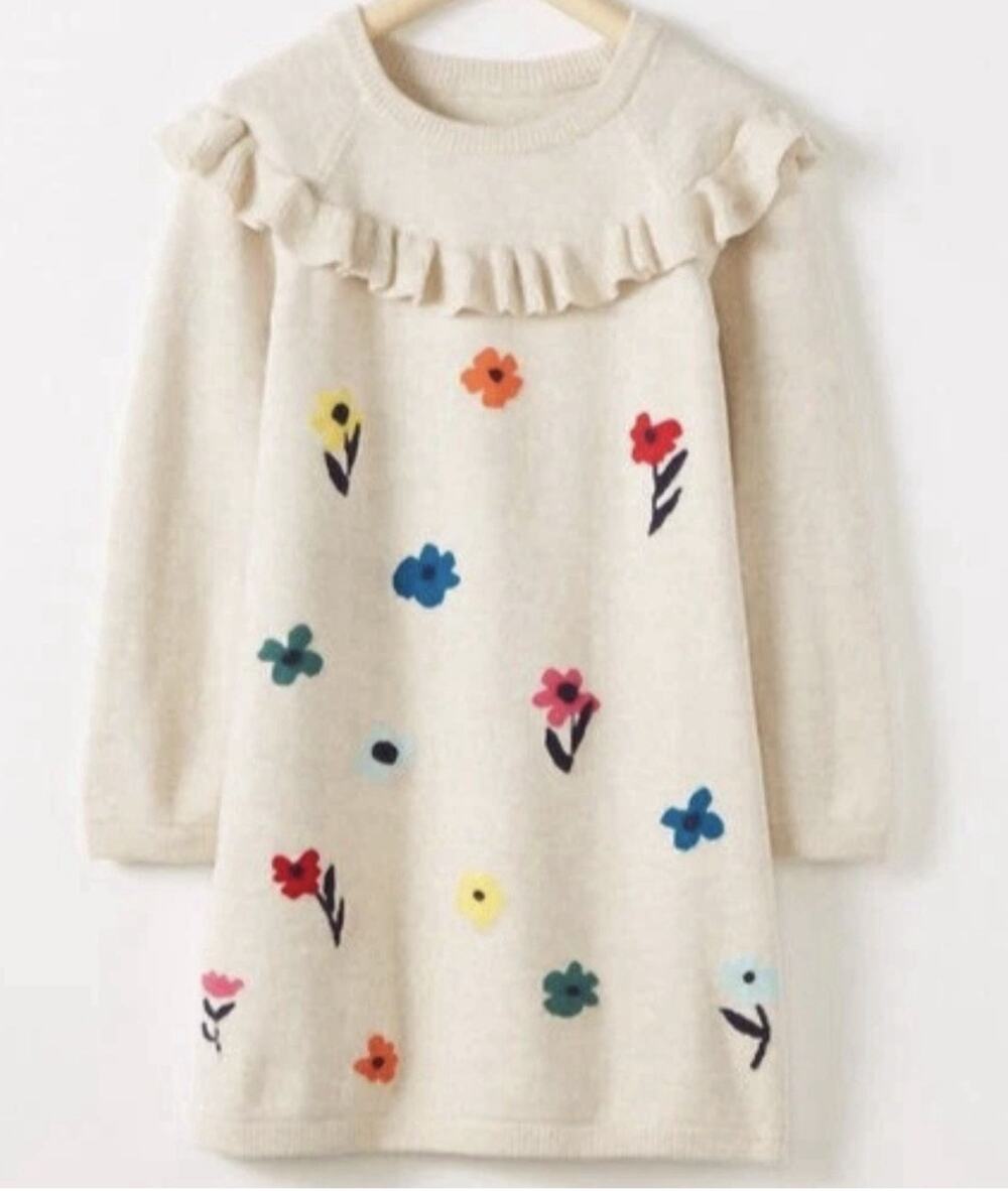 Hanna Andersson 120 Long Sleeve Ruffle Yoke Sweater Dress 6 7 floral cottagecore